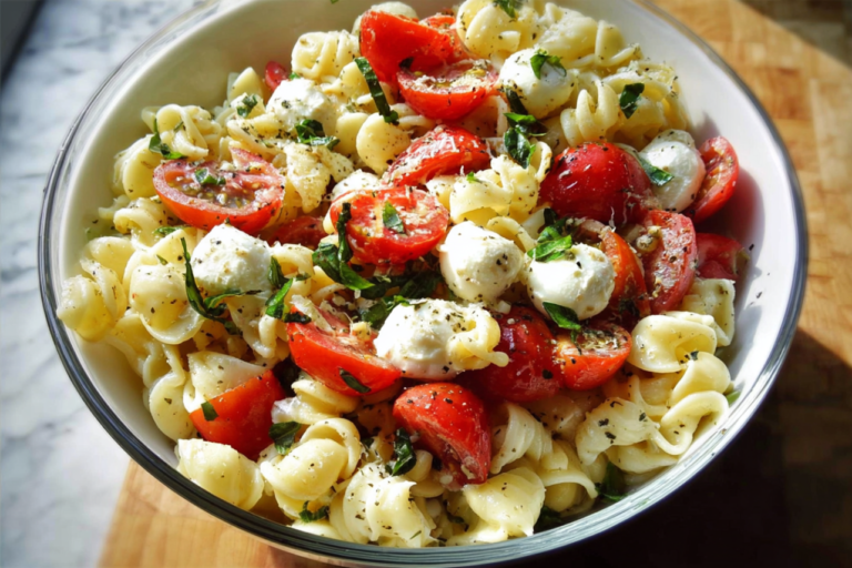 caprese pasta salad featured