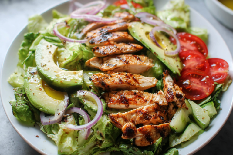 grilled chicken avocado salad featured
