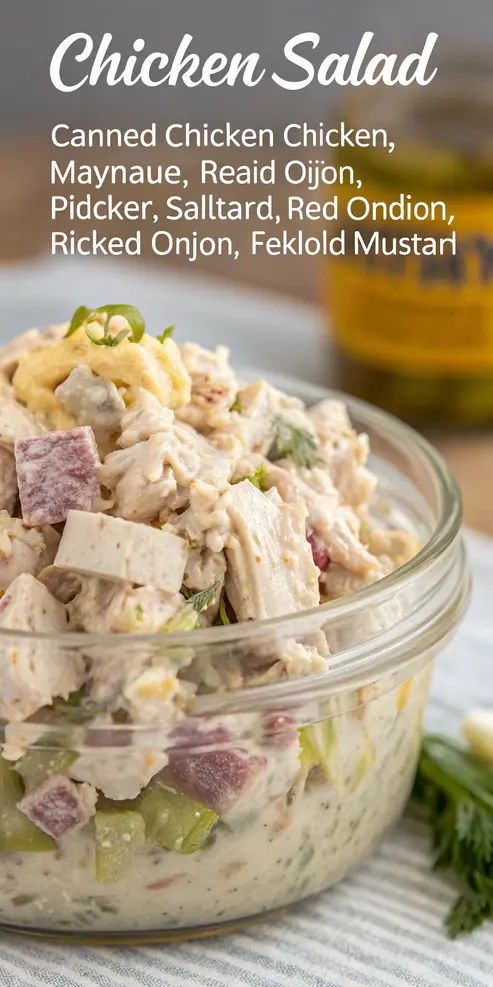Canned chicken salad served on crackers with garnish