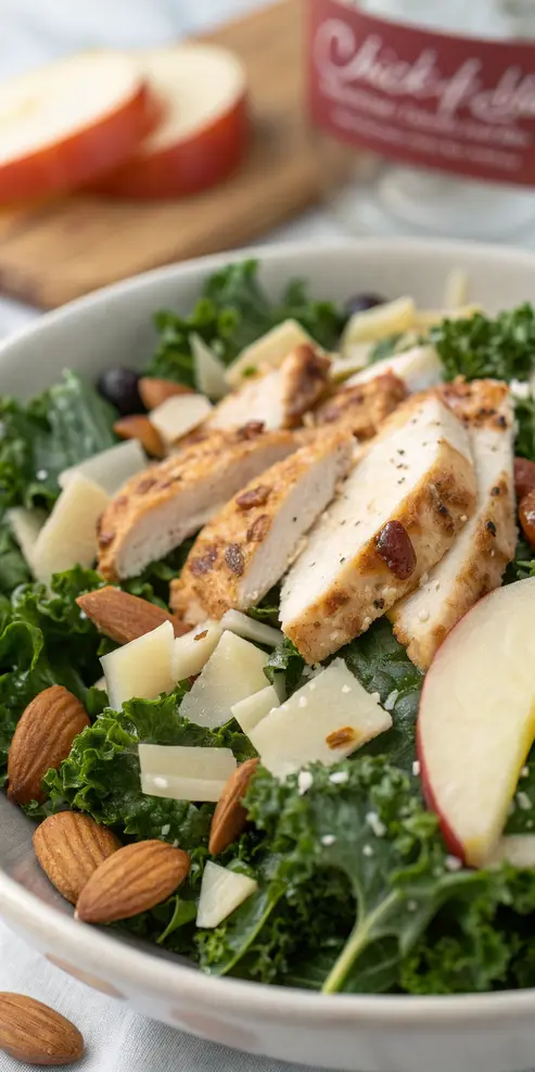 Chick fil a kale salad in a meal prep container with extra dressing on the side