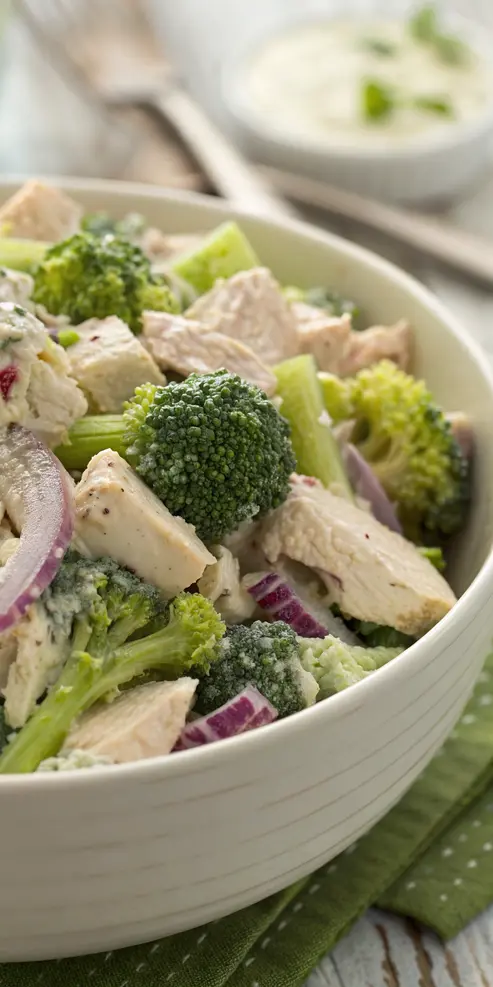Chicken salad chick broccoli salad served in meal prep containers for the week