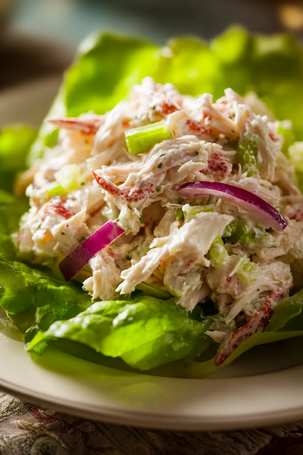 Fresh crab salad with crisp vegetables and creamy dressing