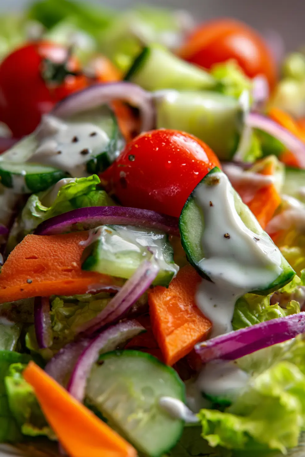 Ranch salad ingredients displayed separately for meal prep and storage
