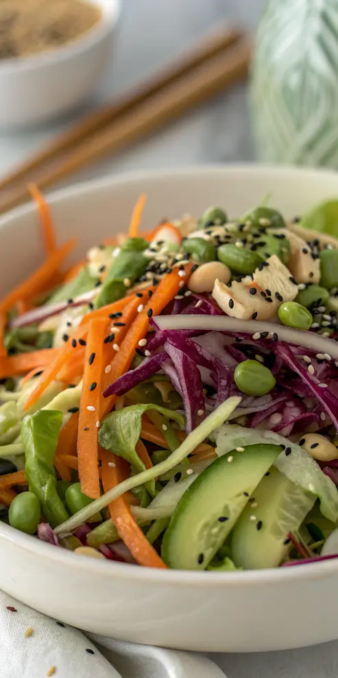 Bowl of homemade sesame dressing for Asian salad recipe