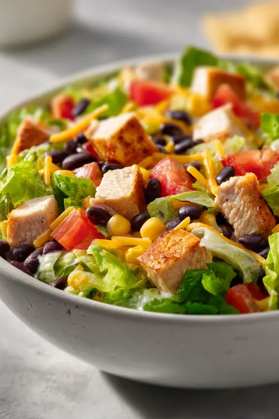 Cafe Rio Salad served in a white bowl with lime wedges on the side