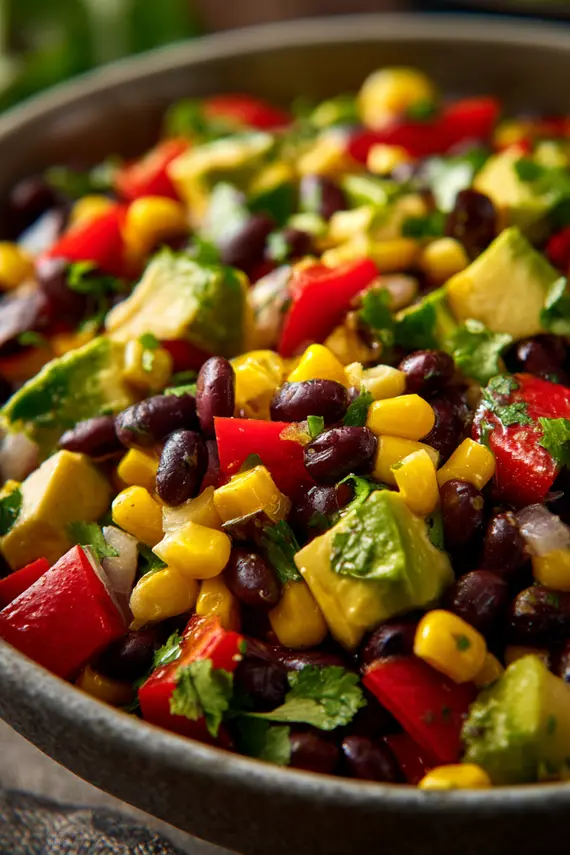 Fiesta salad in a white bowl garnished with fresh cilantro